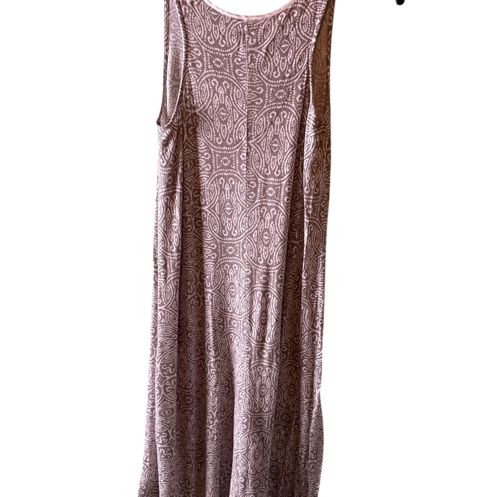 Anne Klein Dress Sz S Maxi High Low Cream Brown Patterned Sleeveless VNeck - Picture 2 of 4